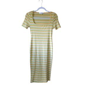 Emory Park Striped Square Neck Midi Knit Stretch Dress Womans Medium